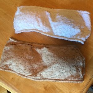Set of TWO basic lace bandeaus - beige and white